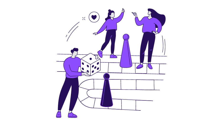 Pessoas jogando com diferente peças em um tabuleiro desenhado no chão.