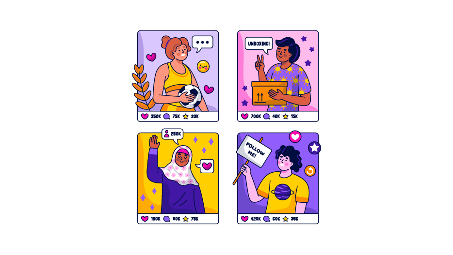 Pessoas de diferentes nichoos em imagens diferentes do Feed.